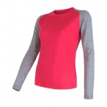 Dámské triko Sensor Merino Active PT Logo dl.rukáv růžová se šedou
