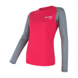 Dámské triko Sensor Merino Active PT Logo dl.rukáv růžová se šedou logo